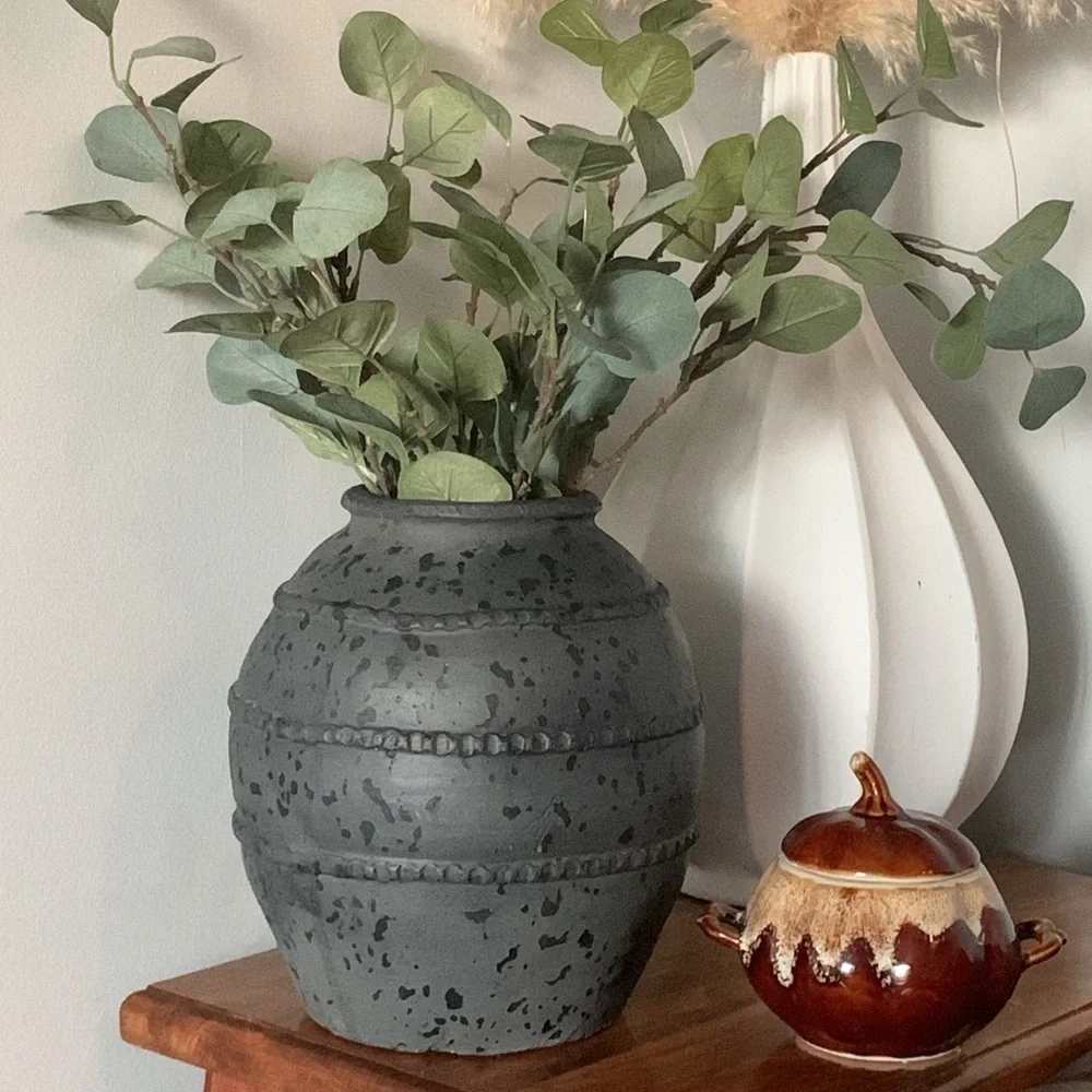 terracotta grace vase‎ art handmade charcoal gray spotted home decor neutral